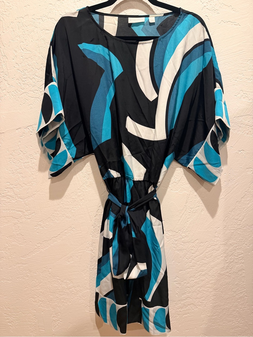 New York & Company Women's Blue Patterned Dress